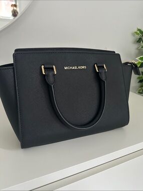 Michael Kors Black Saffiano Satchel with Gold Hardware